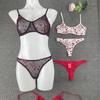 Sexy Underwear Women's Big Breasts Show Small Anti-sagging Sex Underwear Ultra-thin Flocked Heart-shaped Lace Bra Set