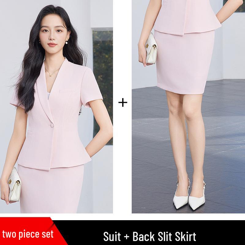 Women's Summer Short-Sleeve Professional Suit Set for Formal Occasions – High-End Skirt Set for Commuting and Beauty Industry Workwear