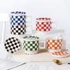 Retro Geometric Plaid Ceramic Coffee Mug Ceramic Cup Home Creative Personality Couple Coffee Mug Desktop Decorative Tableware