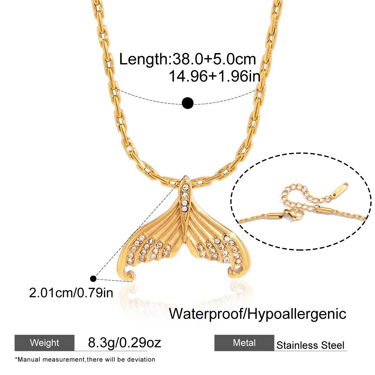 

Fantasy Sparkly Rhinestones Mermaid Tail Pendant Necklaces for Women Non Tarnish 18K Gold PVD Plated Titanium Steel Choker