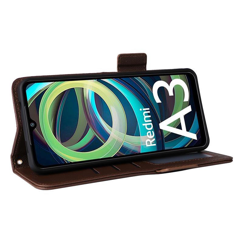 Redmi A3 Leather Phone Case with Card Holder & Lanyard - Cross-border Style