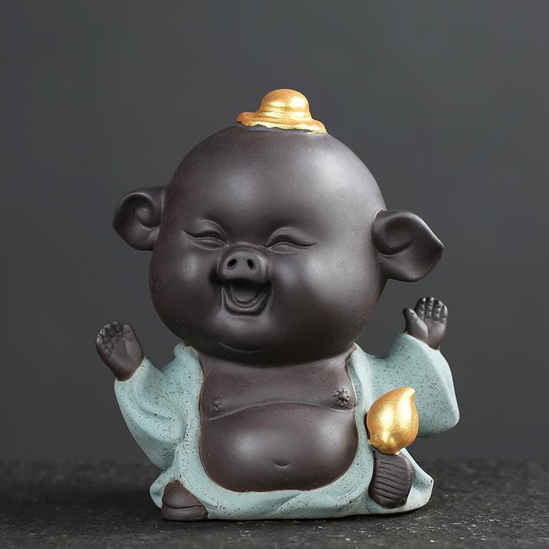 1PCS Handmade Purple Clay Tea Pet Ornaments Lucky Pig Statue Animal Tea Figurine Boutique Tea Decoration Accessories Crafts