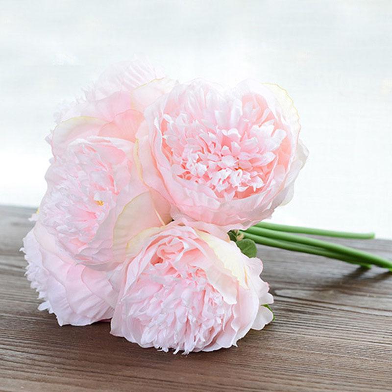 

Pcs Big 5 Peony Artifcial Silk Fake Flower Home Display Wedding Decor Bouquet Light Pink