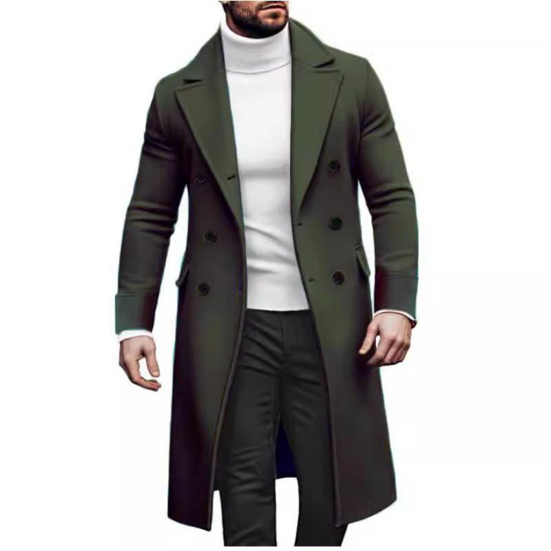 

Woolen Long Coat Men s Double-breasted Jacket European Version 2XL