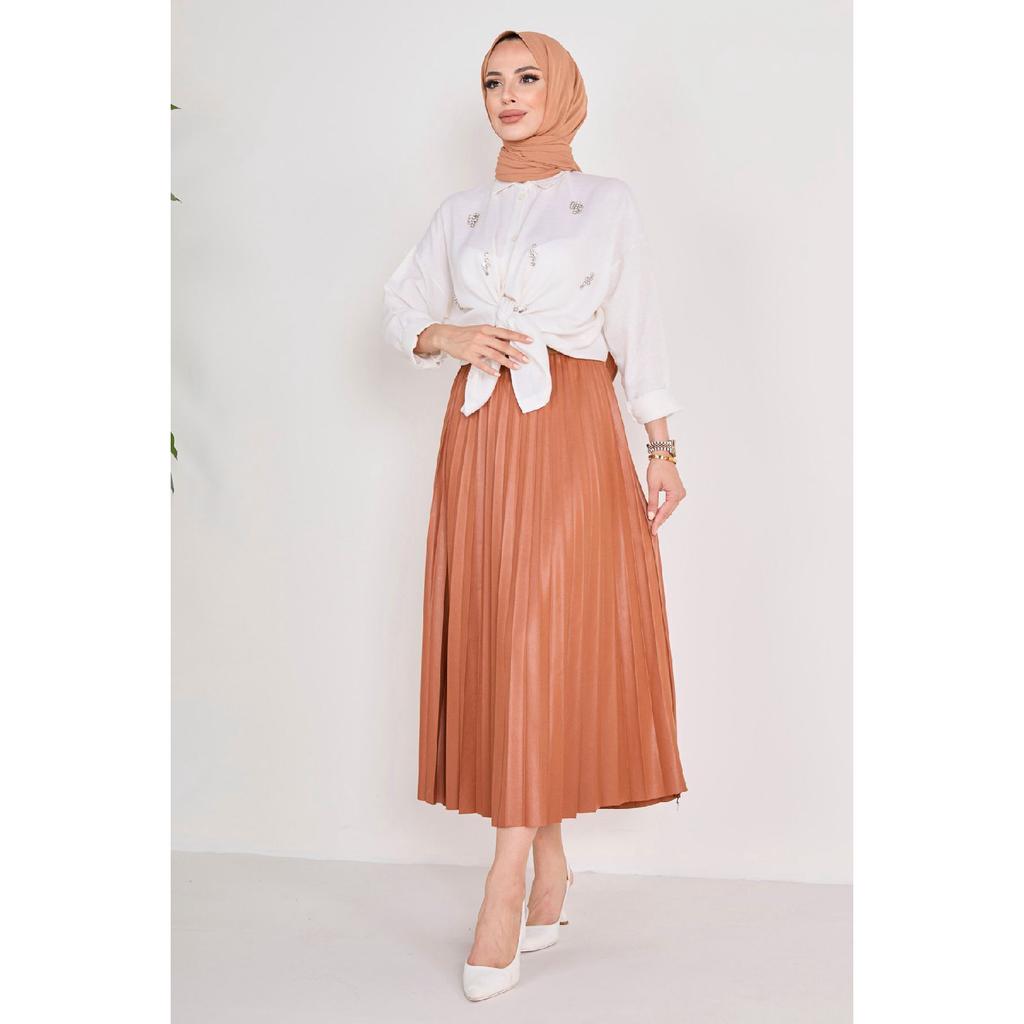 Fusta neagră plisată pentru femei, medie, simplă - 23036