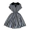 Women's Striped Dress Summer Dress V Vertical Vintage A-line Sweater Dress