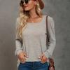 Autumn and Winter Popular T-shirt Solid Color U-neck Wrinkled Long-sleeved Casual Puff Sleeve Bottoming Shirt