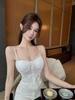 White Lace Camisole Vest: Sweet & Spicy Cropped Top for Women, Waist-Cinched Sleeveless Design, Autumn/Winter Wear