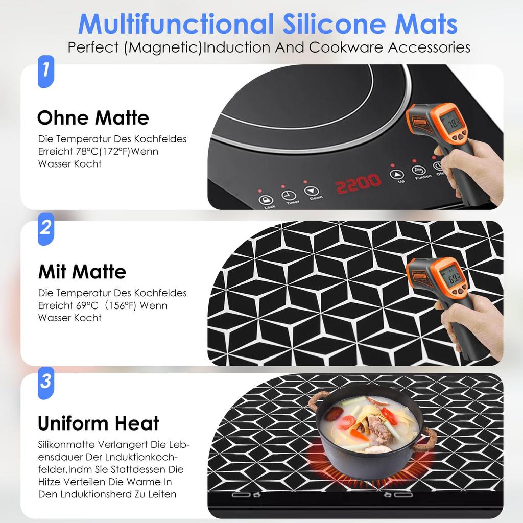 1/4 Stück Induktionskochfeld-Schutz - Runde Silikon-Hitzewasserdichte Kochfeldmatte Hitzebeständig bis 240°C für Gasherd-Zubehör