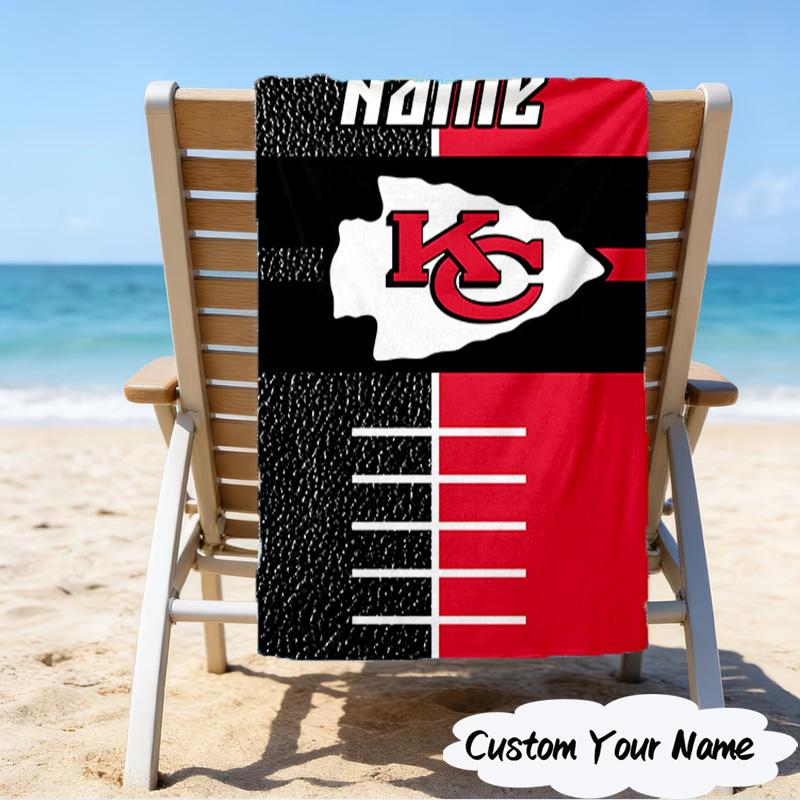 1PC Custom Name Beach Towel Kansas Chiefs Fan Gear Beach Towel, Suitable for Camping, Travel, Beach Accessories, Super Absorbent, Family Gift
