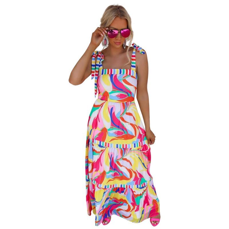 Women's Summer Vacation Print Halter Patchwork Swing Dress