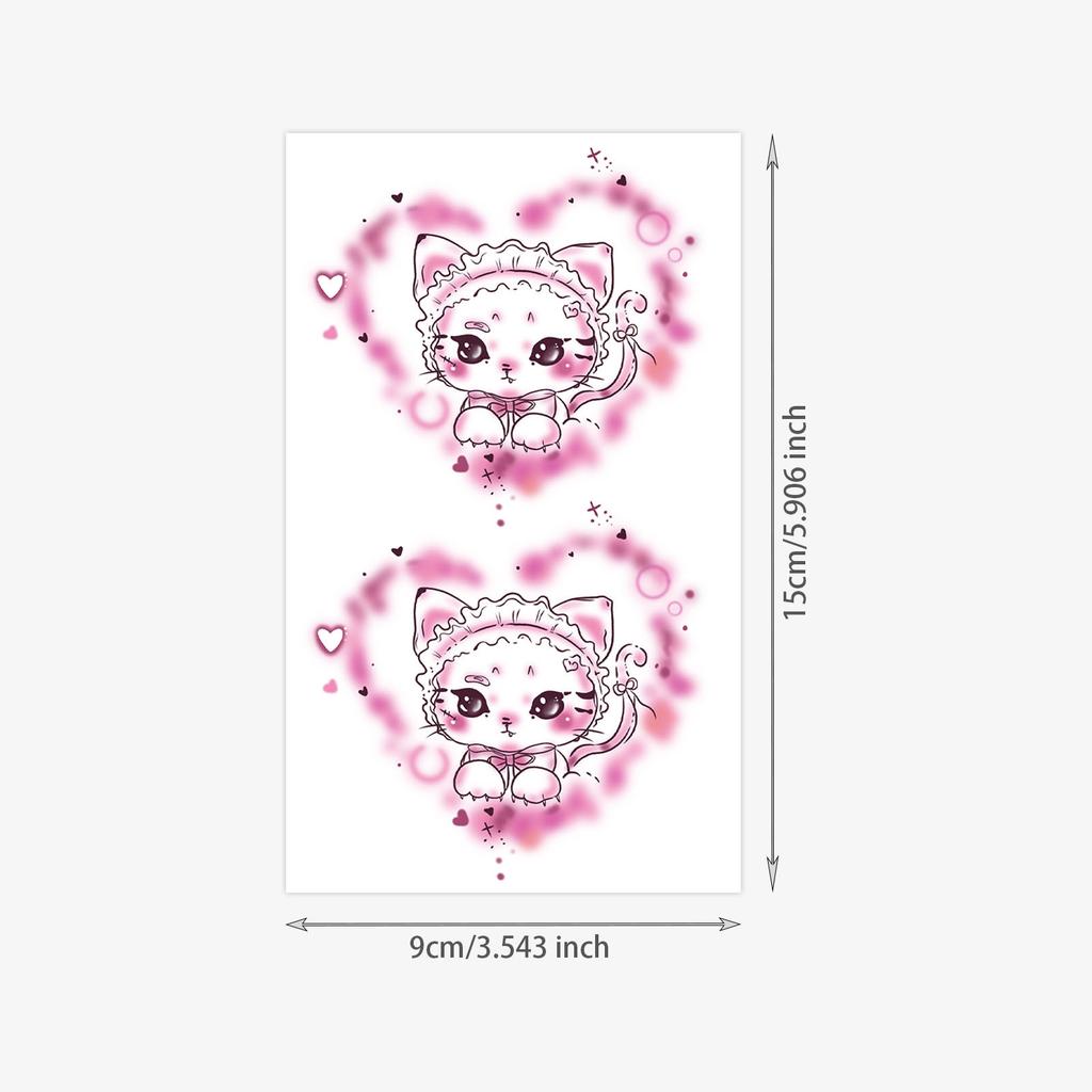 Pink Smudged Lolita Kitten Tattoo Sticker, Sweet Girl Cute Cartoon Wrist Waterproof And Long-Lasting Simulation Sticker