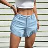 Pantaloncini Corti da Donna in Pelle Scamosciata a Vita Alta con Frange Stile Western Casual