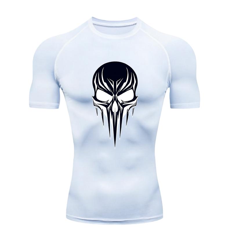 Skull Pattern Men's Sports T - Shirt Training Fitness Compression Workout T - Shirt Athletic Tees Gym T - Shirts Running