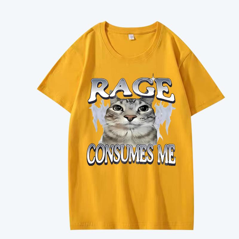 Rage Consumes Me Cat T Shirt men women Oversized 100% Cotton Hot sale short sleeve Summer streetwear print Unisex plus size tops