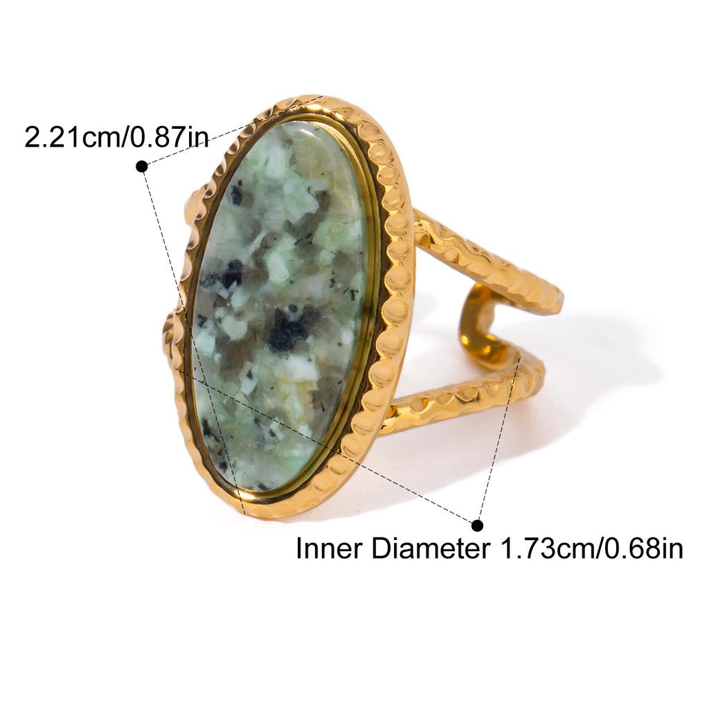 Yori Exclusive Natural Stone Metal Open Ring for Women 18K Gold Color Stainless Steel Trending Daily Finger Jewellery Gift