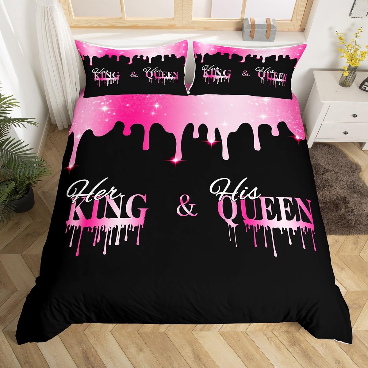 

Romantic Valentines Day Soft Duvet Cover Her King plus His Quen Beding Set,Gliter Print Bed Linen Set Lovers Mr plus Mrs Warm Comforter Cover 100*200cm Single
