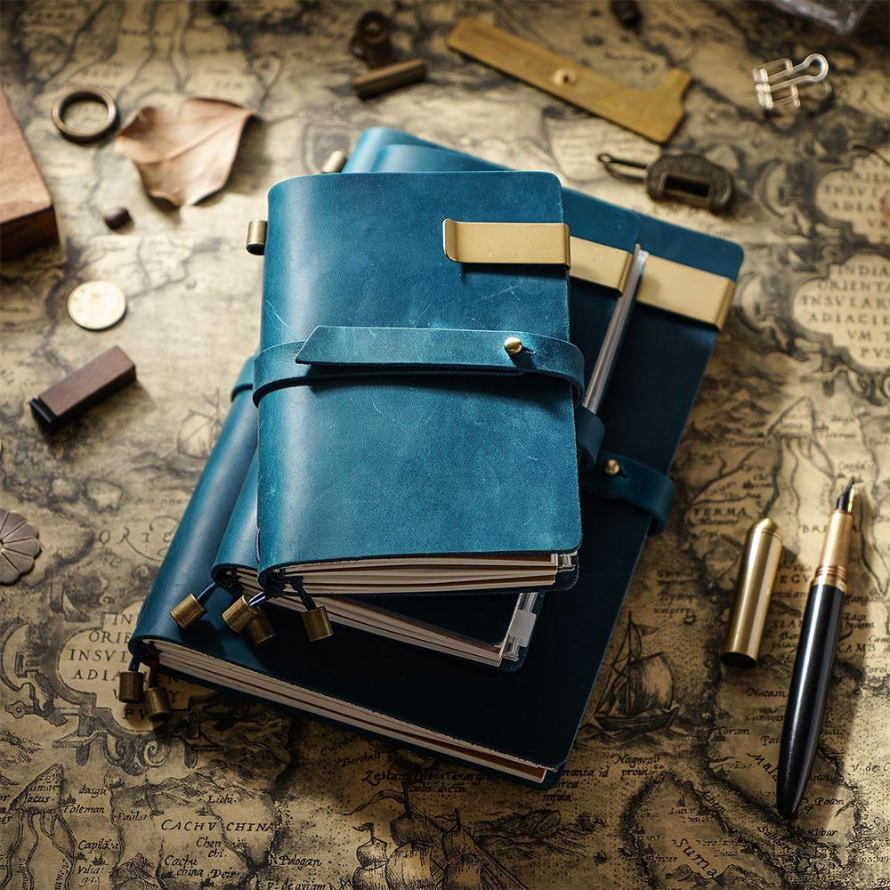 Functional Genuine Leather Journals Travel-Diary Durable Full-Grain Leather Cover Thick Tear-Resistant Souvenir-Notebook Custom