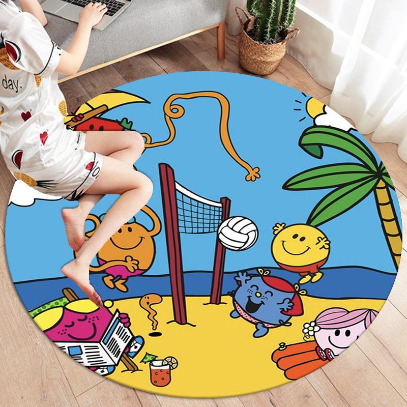 Herr. Herren Teppich Little Miss Rund, Teppich für Wohnzimmer Schlafzimmer Sofa Spielzimmer Dekor, Rutschfeste Bodenmatte