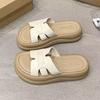 Thick-soled cool slippers for women's summer outer wear 2025 new models with skirts, high-end seaside beach one-word drag, Internet celebrity sandals