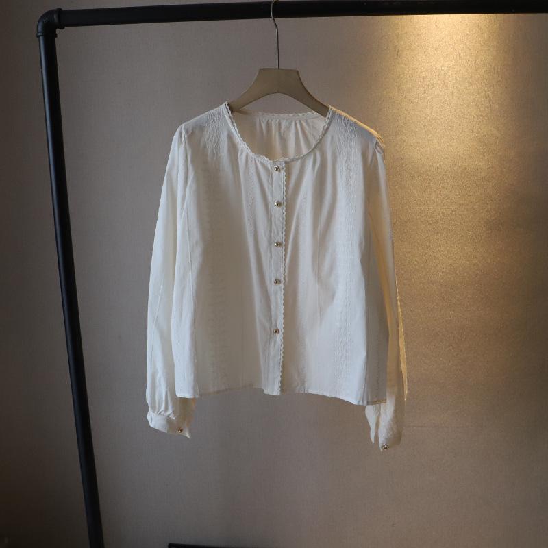 

[Би Чжэн] 2025 Весна Корейский стиль Женская свободная вышитая блузка с длинным рукавом One Size абрикосовый