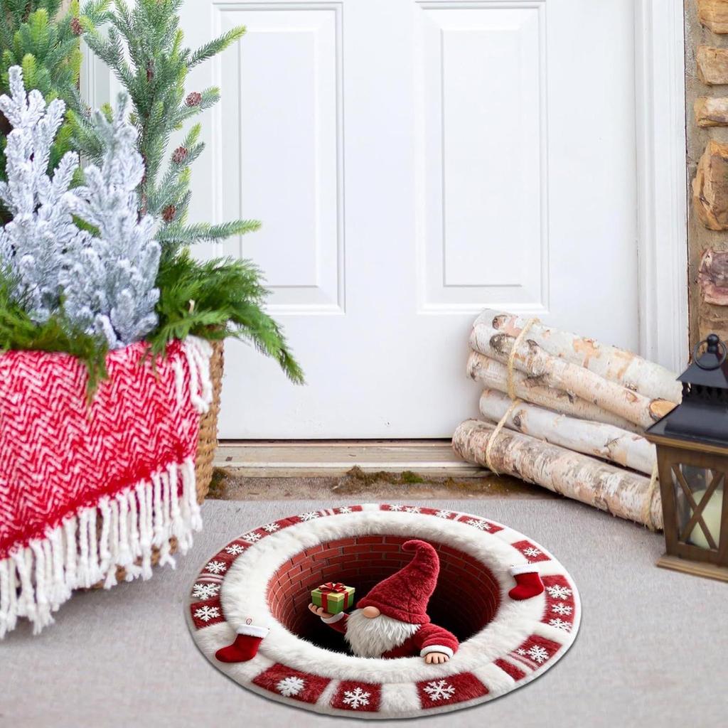 Christmas Visual Illusion Carpet Christmas 3D Visual Imitation Cashmere Carpet Christmas Decoration For Indoor Outdoor