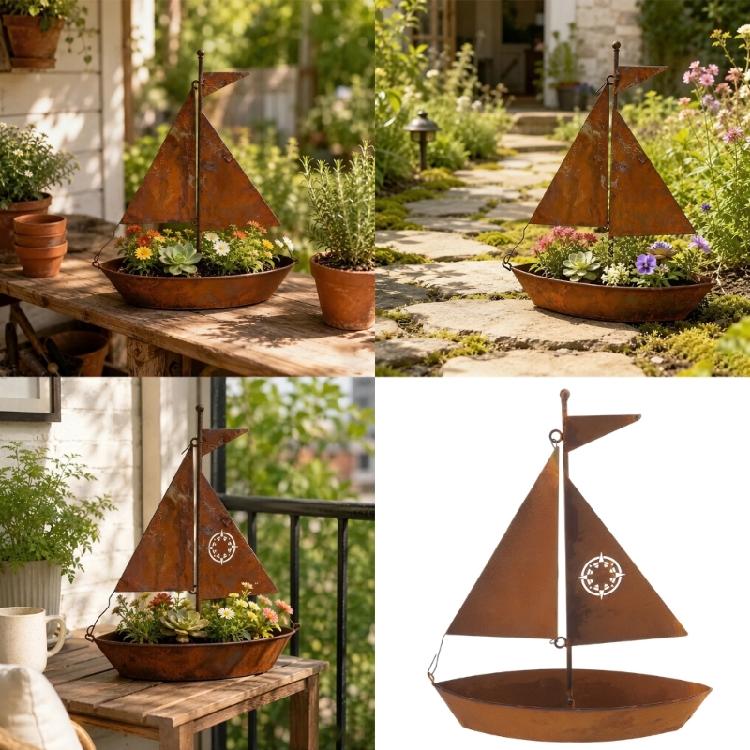 Versatile Metal Sailboats Flower Pot Artistic Sailboats Shape Alloys Planter for Home Office Or Garden Decoration
