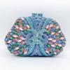 Blau/Grüne Strass Damen Abendtasche Party Dinner Minaudiere Luxus Dame Hochzeits Portemonnaie Braut Handtaschen Gala Strahlende Clutches