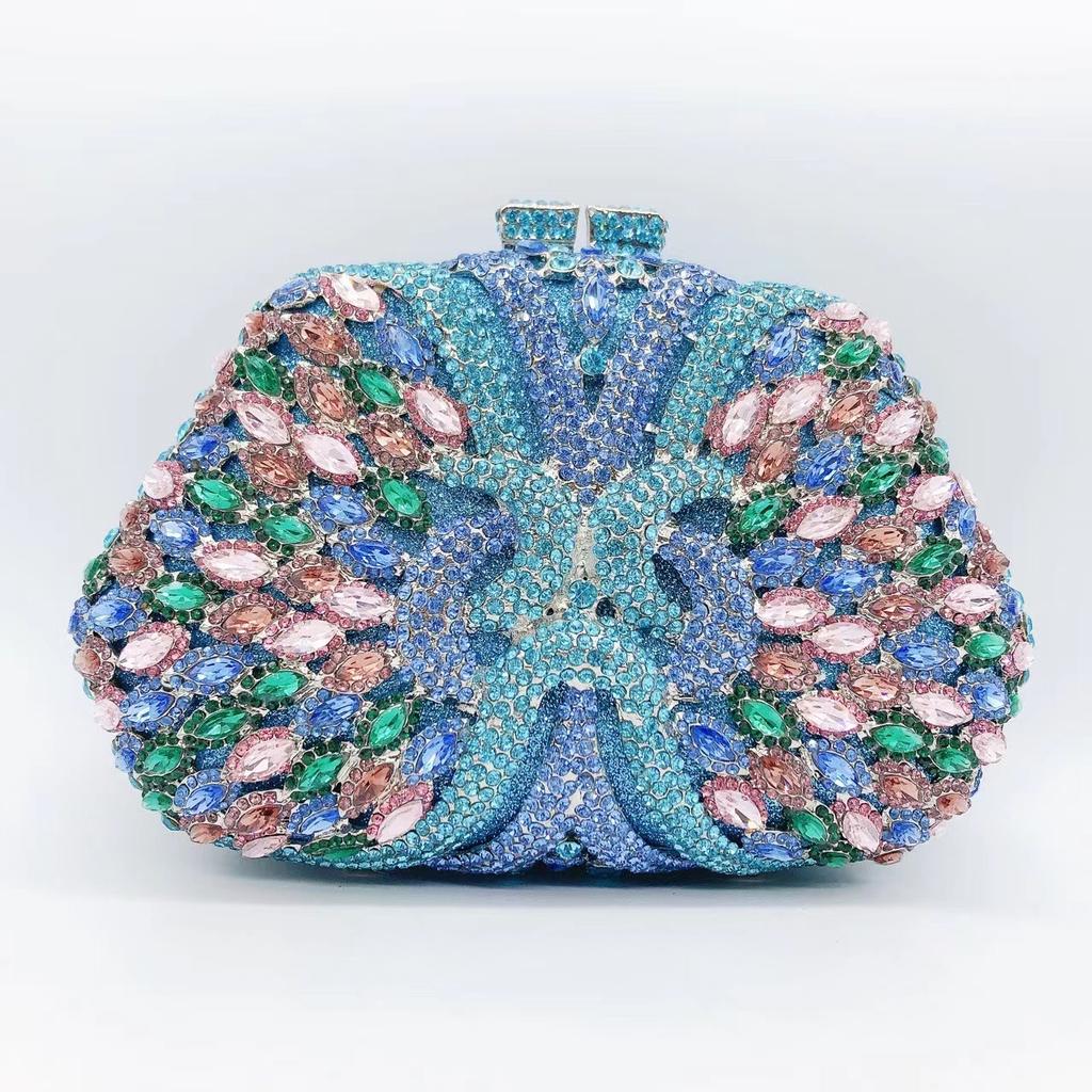 Blue/Green Rhinestone Women Evening Bag Party Dinner Minaudiere Luxury Lady Wedding Purse Bridal Handbags Gala Dazzling Clutches