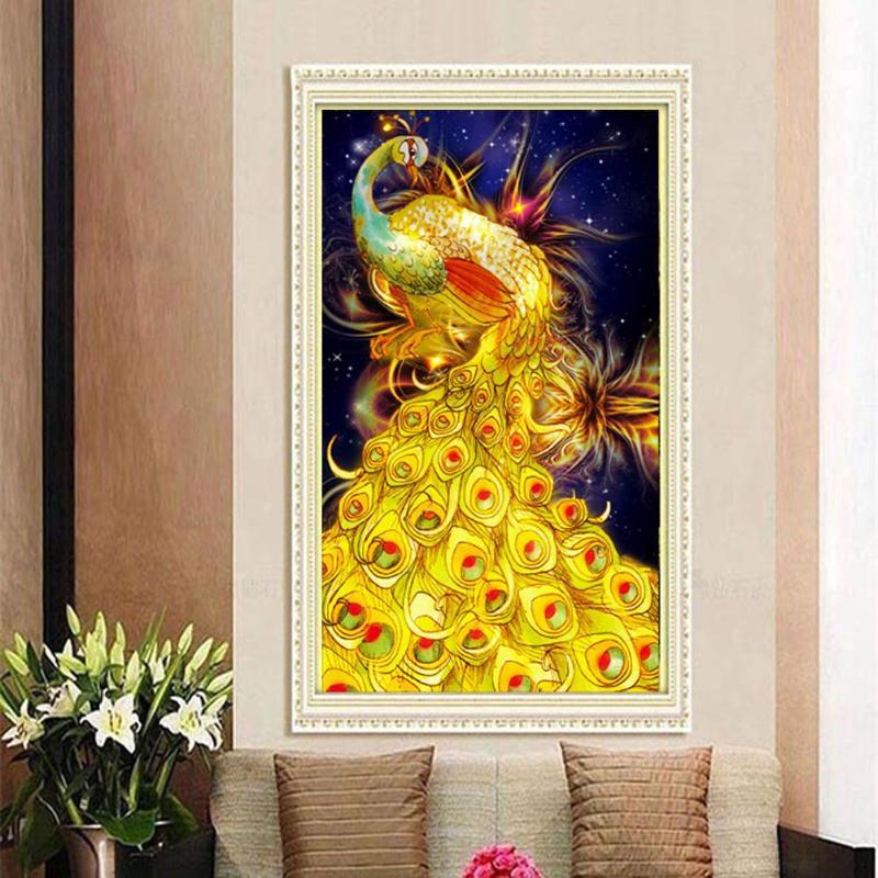 huacan DIY 5D Diamant Aufkleber Kreuzstich Gemälde Golden Phoenix Home Decor