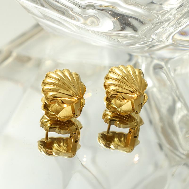 Non-Fading 316 Shell Titanium Steel Ear Buckle Striped Geometric Earrings Light Luxury High-End Women'S Jewelry