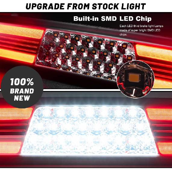 RAM 1500 LED 3Rd Brake Light For 2024 2025 RAM 1500 Rebel HFE Laramie Red Lens Third High Mount Stop Brake Lamps White LED Rear Center Roof