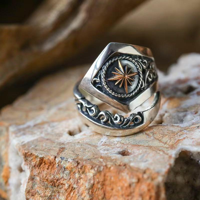 New Japanese Handmade Indian Style Sun God Silver Ring American Trendy Unisex Style Ring