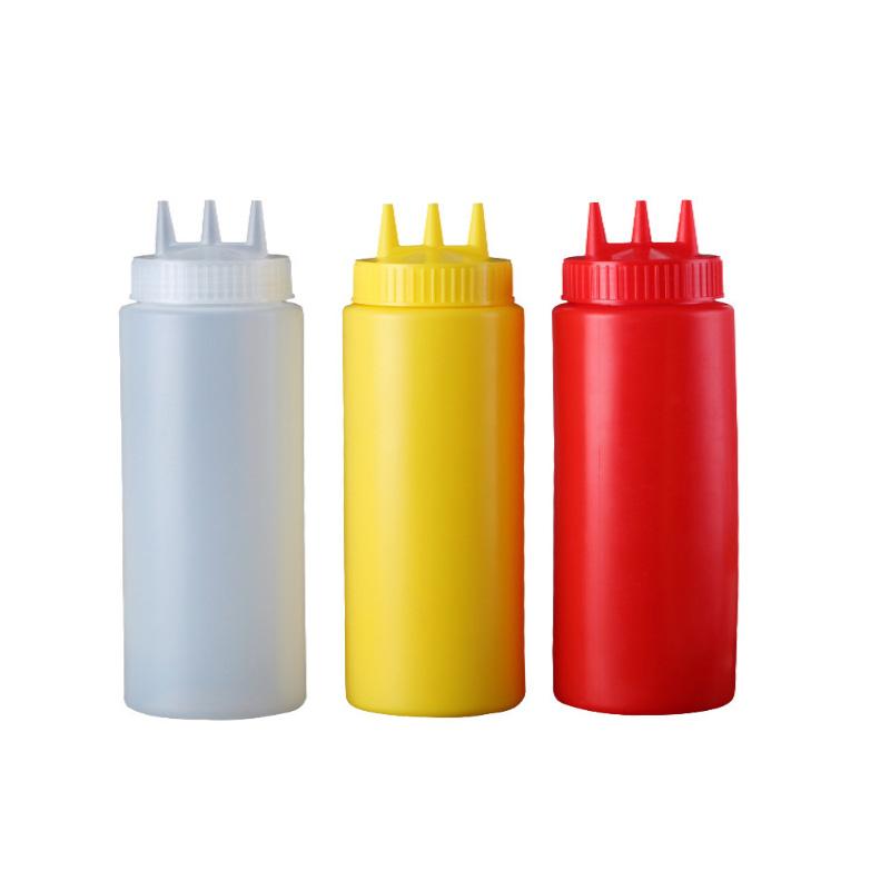 3 PCS Squeeze Sauce Bottle 3-Hole Seasoning Sauce Bottle With Scale Plastic Jam Container for Salad Ketchup Honey Mustard Jam