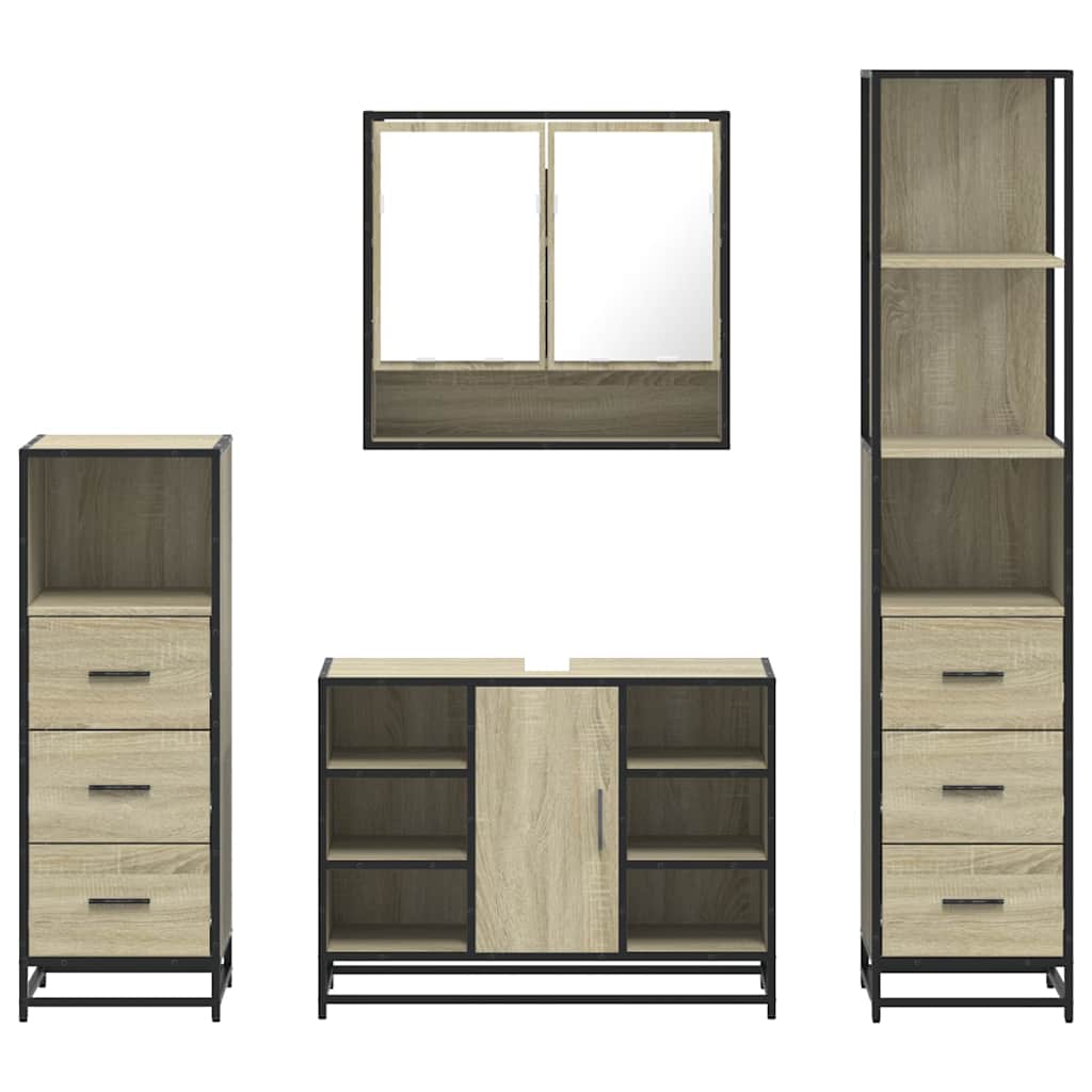 4 Piece Bathroom Furniture Set Sonoma Oak Particleboard