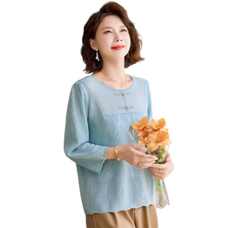 Mom Spring and Autumn Knitted Sweater Mom Wear Middle Elderly Grandma Wear Bottom Shirt Autumn New Top Women's Wear