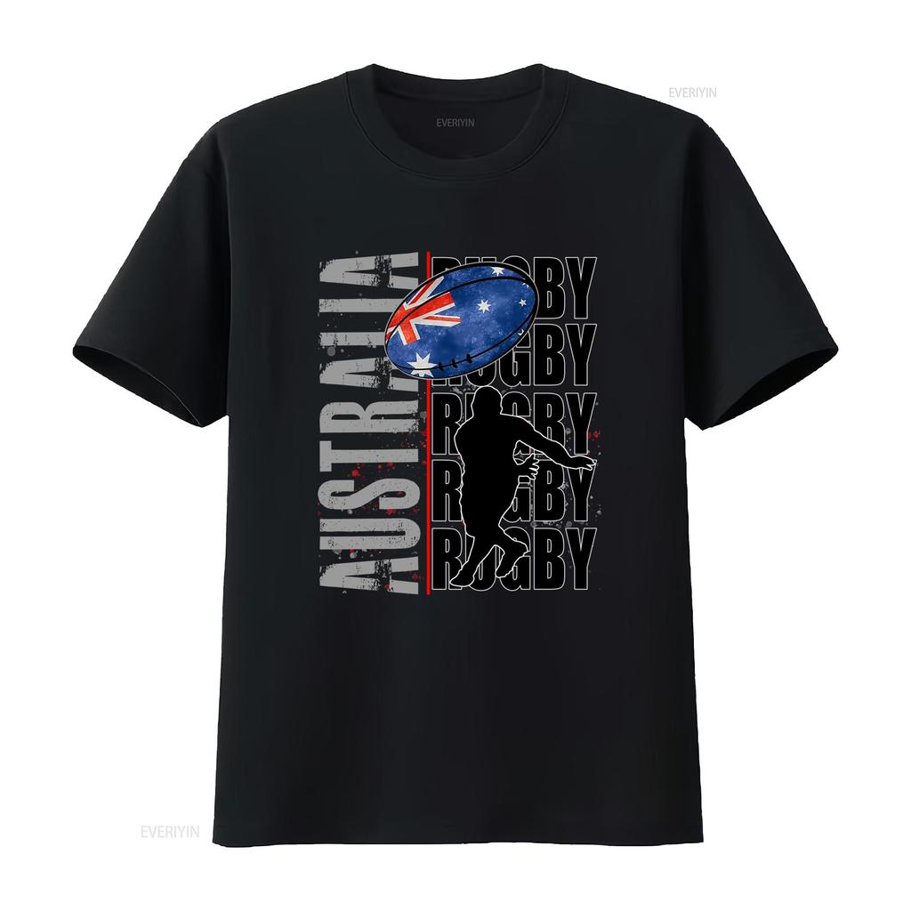Cool Streetwear Australia Rugby Australian Flag Ball Player Silhouette Print Casual T Shirt Vintage Fashion Comfortable