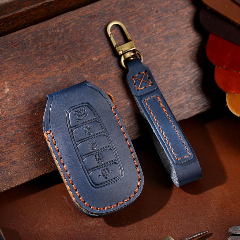 Leather Car Key Case Cover Fob Protect For Hyundai Fista I30 I35 I40 Kona Elantra Solaris Grandeur Accent Santa Fe Holder Shell