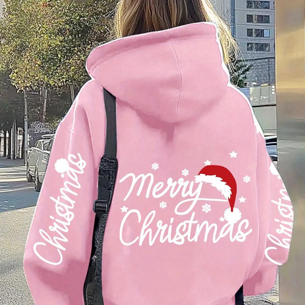 Men's Plus Size Hoodie - Christmas Classic Style"Merry Christmas" Letter Print - Soft and Casual Long-Sleeved Pocket Hoodie