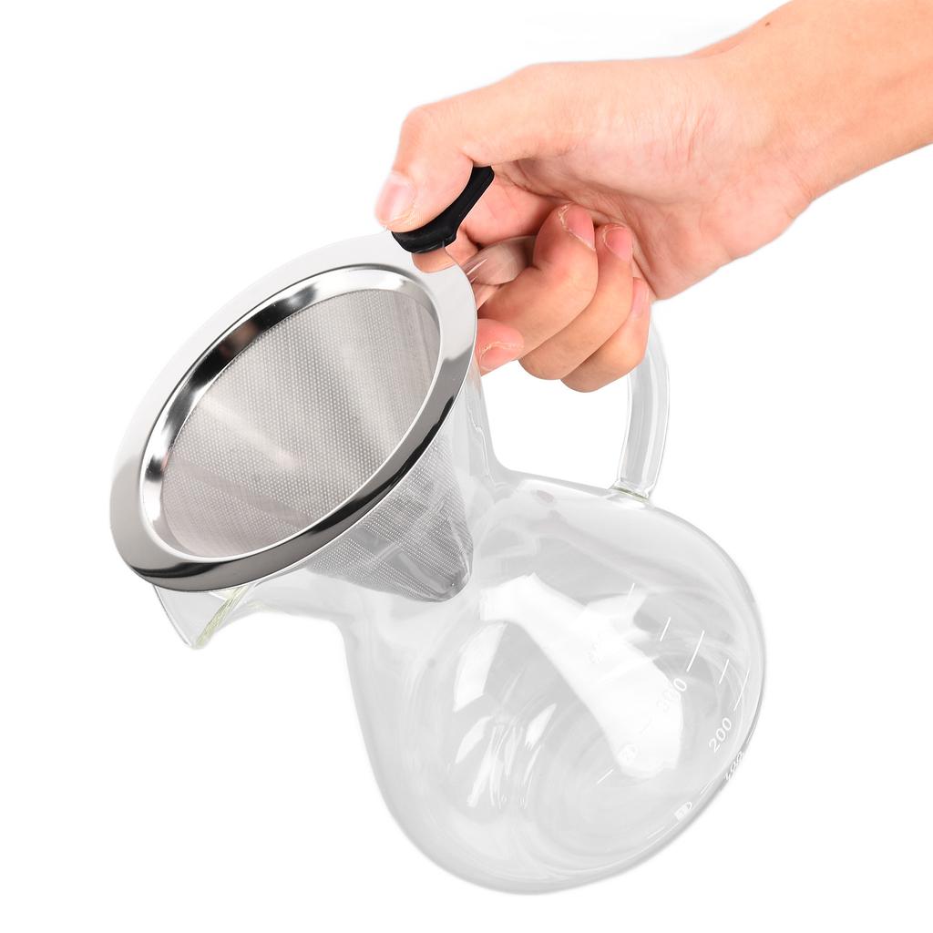 400ml Glass Coffee Pot Kettle Heat Resistant Pour Over Coffee Maker with Stainless Steel Filter for Home KitchenRound