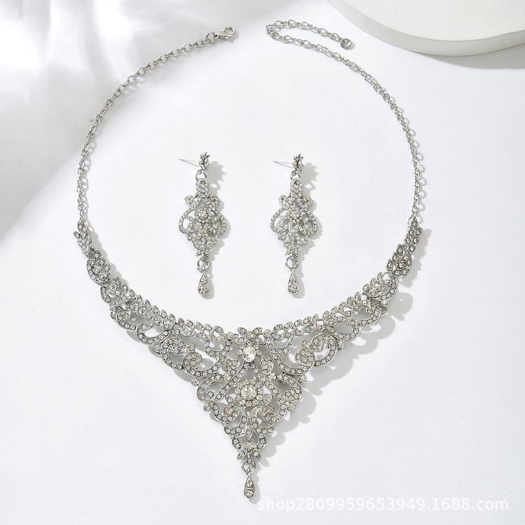 Dress Jewelry Direct Sales Necklace Earrings Two-piece Set Flower Bride Retro High-end Design Set