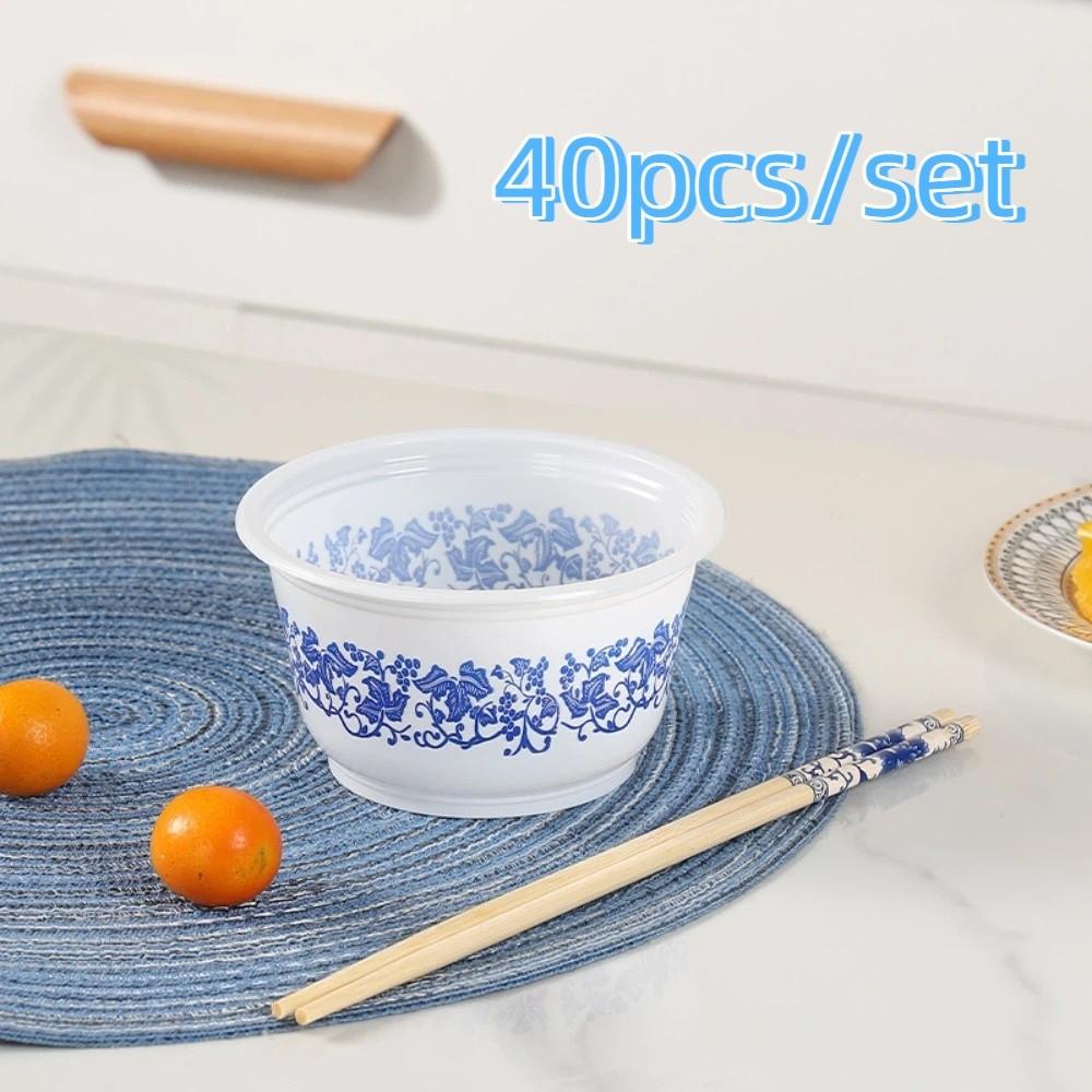 40pcs Resistant To Deformation Disposable Plastic Bowl Round Restaurant Bowl Family Gathering