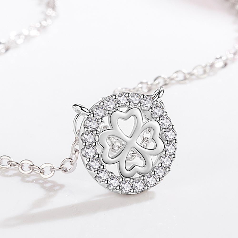 Pink Diamond Leaf Pendant Temperament Lucky Four-Leaf Necklace, Girls, Item Jewelry