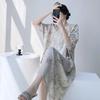 1011 new cotton silk nightdress women's spring thin high-end sweet wind printing knee-length skirt can be worn outside