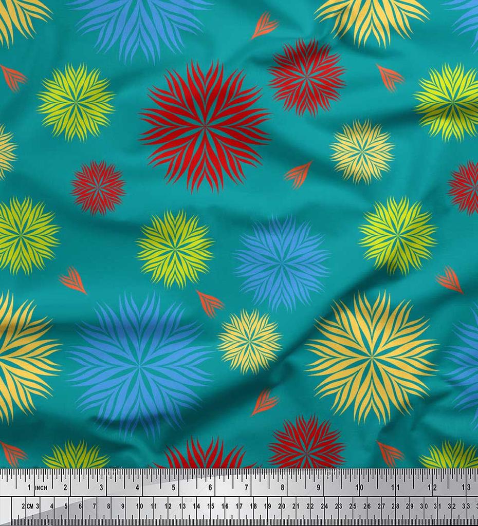 Soimoi Green Japan Crepe Satin Fabric Artistic Floral Print Fabric by the metre 42 Inch
