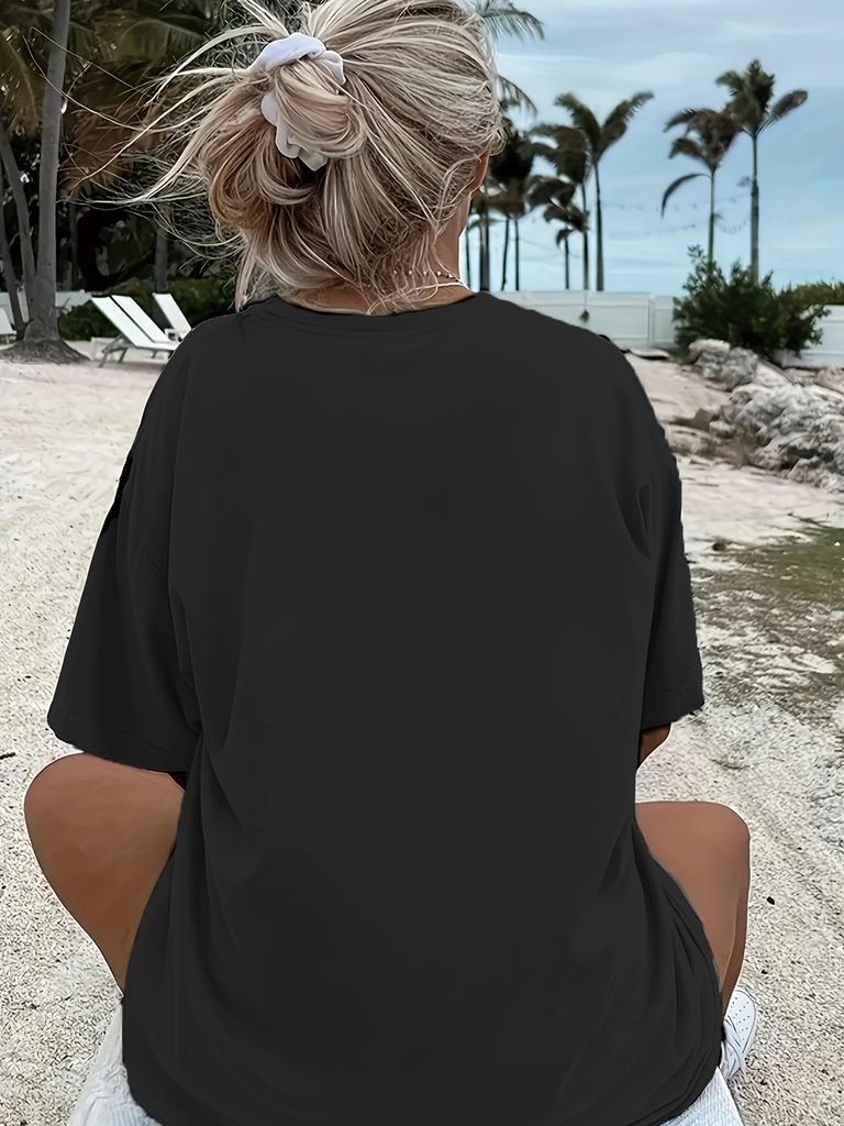 Circle Face Line with Color Block Pattern Print Summer Women's Loose Fit Oversized T-shirt Summer T Shirt Loose Sport Jogging Shirt