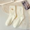 Women's Fluffy Fleece-Lined Mid-Calf Socks - Japanese-Style Cartoon Embroidery