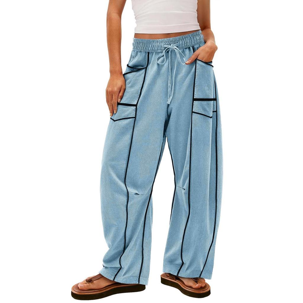 Women's Wide Leg Pants With High Waisted Straight Leg And Spliced Pocket Casual Pants