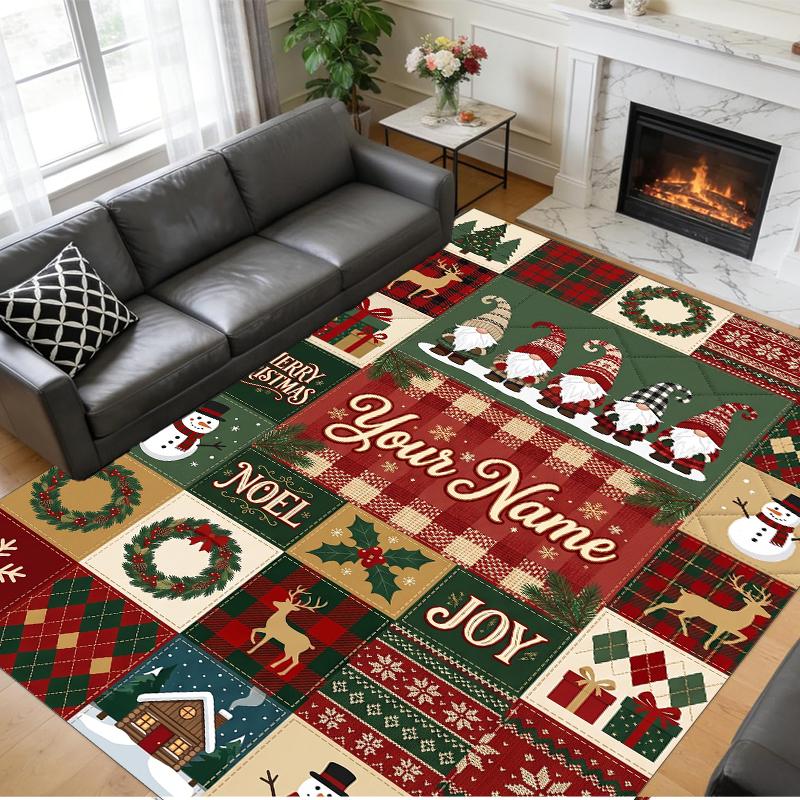 Christmas Custom Name Printed Square Area Rug Soft Non Slip Floor Carpet For Bedroom Holiday Gift