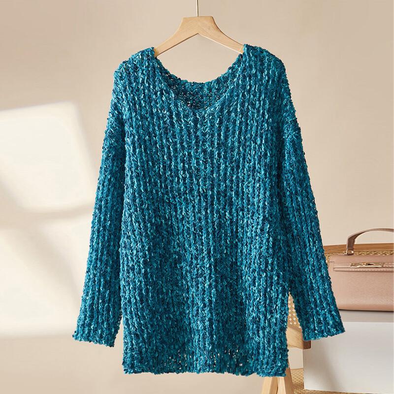 

Mokana Women s Relaxed Fit Mid-Length Long Sleeve Knit Sweater One Size